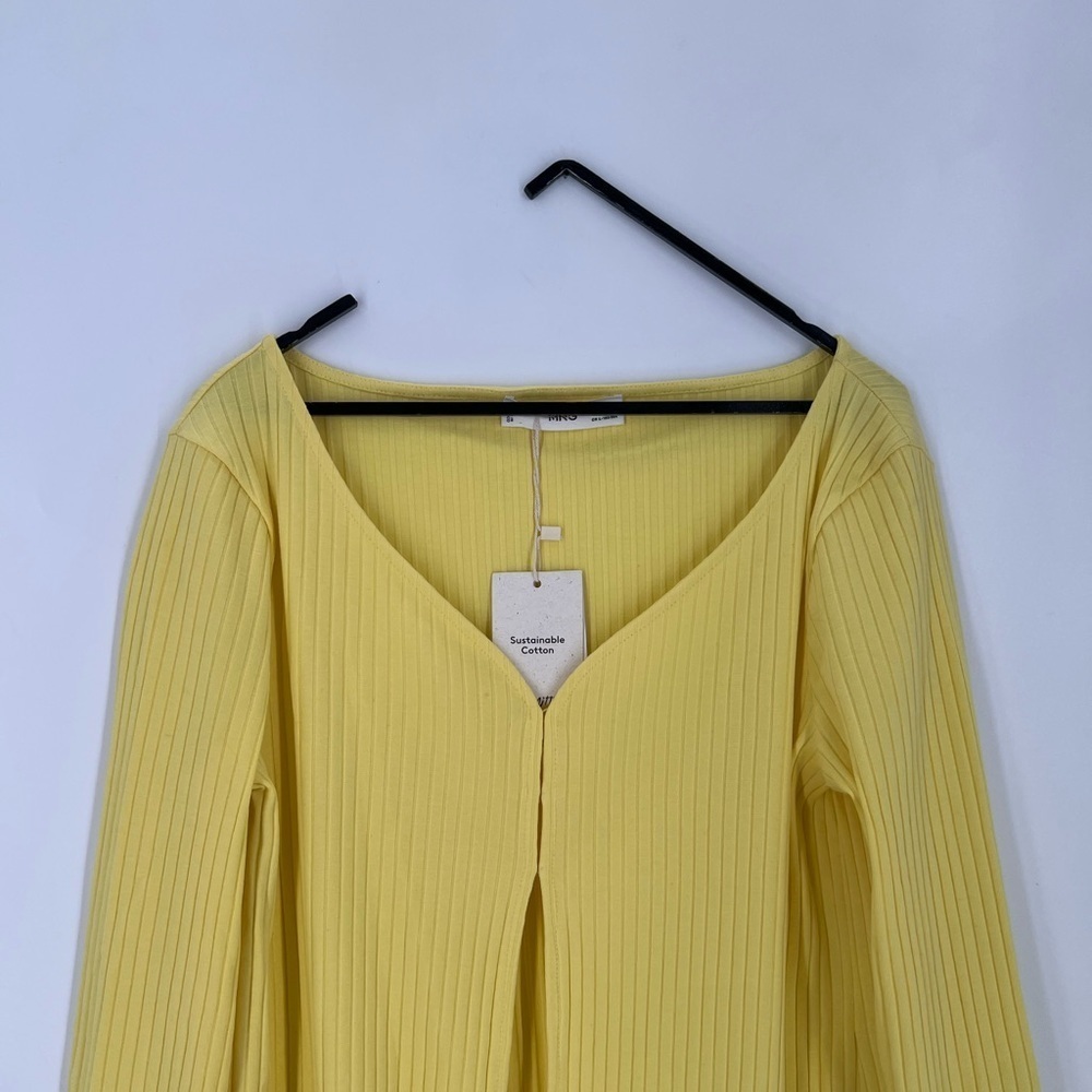 MNG Mango Ribbed Knit Open Front Bottom Slit Cardigan - Picture 2 of 7